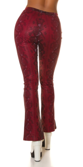 faux leather highwaisted flarred pants with Snake print Red